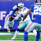 New York Giants linebacker Lorenzo Carter (59) sacks Dallas Cowboys quarterback Dak Prescott (4) for a fumble and Giants recovery in the second half at MetLife Stadium. The Giants fall to the Cowboys, 21-6, on Sunday, Dec. 19, 2021, in East Rutherford.